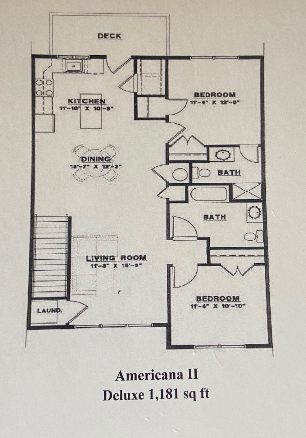 Floor plan for 2 beds, 2 baths, 1181 sqft